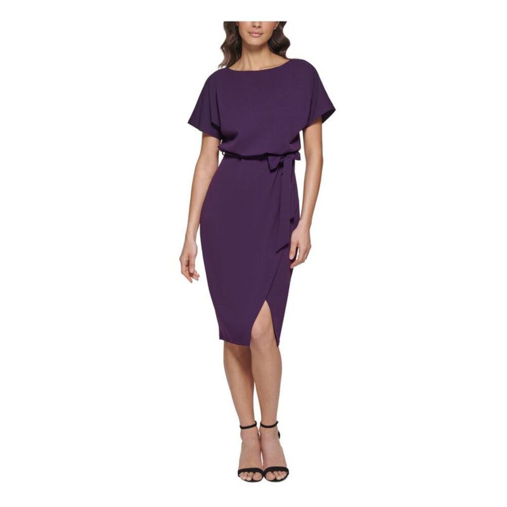 NWT KENSIE DRESSES Womens Purple Belted Wrap Style Side Zipper Dress 4